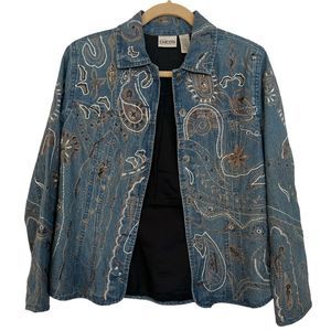 Chico’s Women’s 0 size Small 4/6 embroidered sequined beaded jean jacket